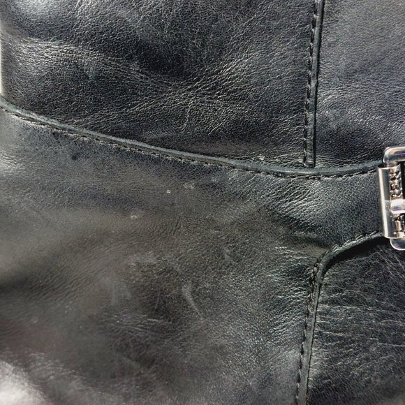 Ralph Lauren Tia Black Leather Side Zip Buckle Detail Wedge Heeled Boots I31 - Picture 13 of 14